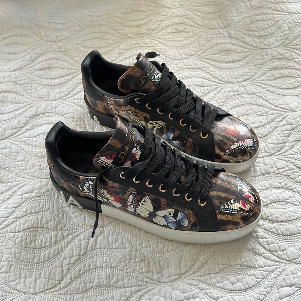 DOLCE & GABBANA Leopard and Butterfly Sneakers